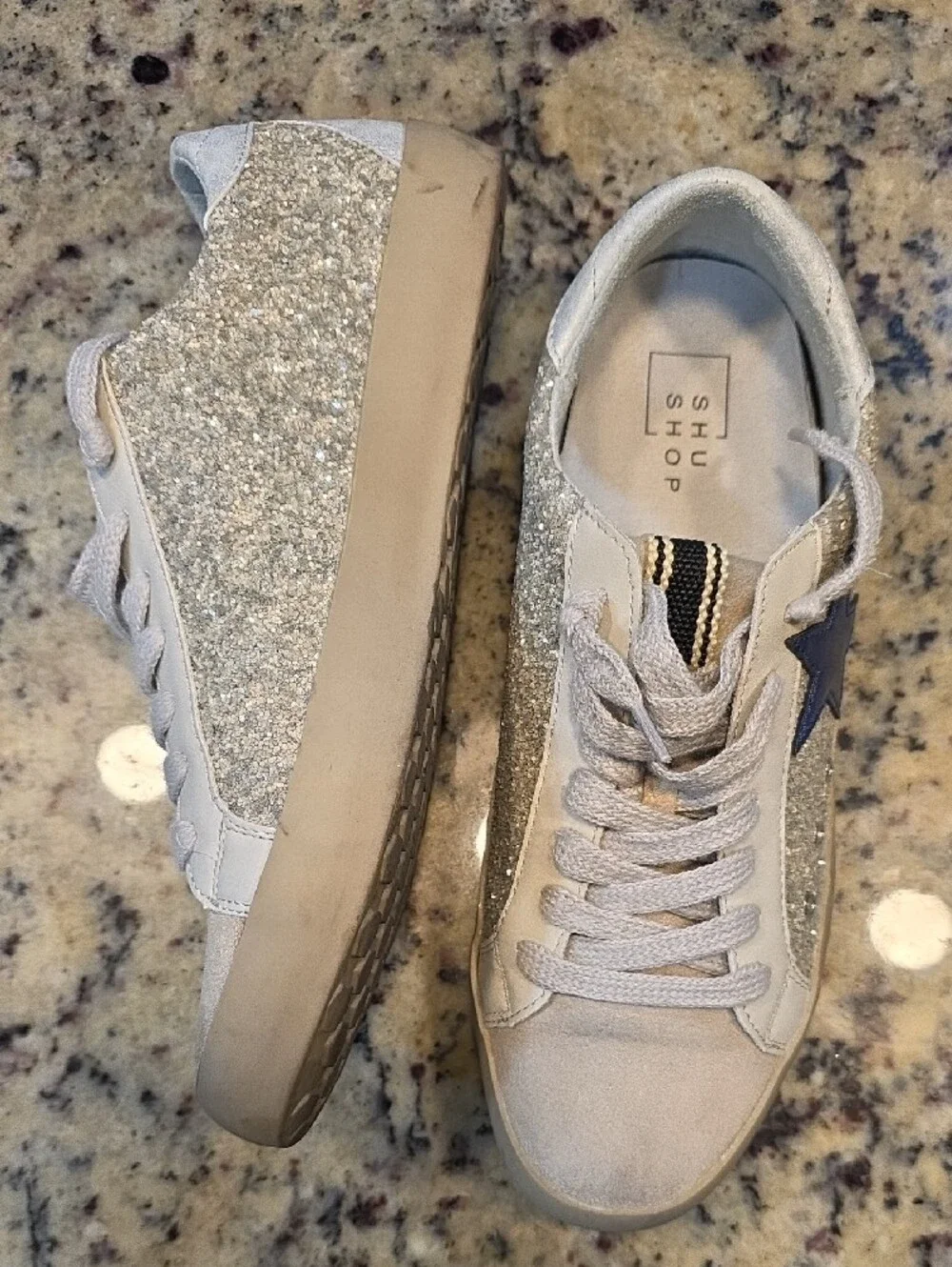 White Glitter Star Lace-Up Women's Sneakers